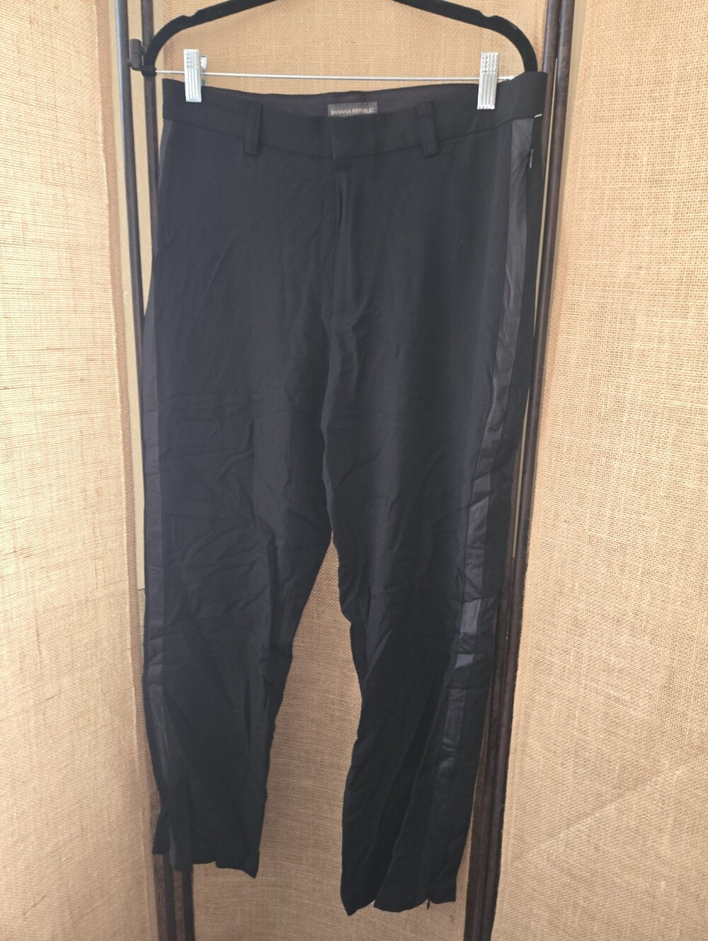 Banana Republic Black Tuxedo Inspired Women's Pants W/Side Satin Stripe NWT 32R
